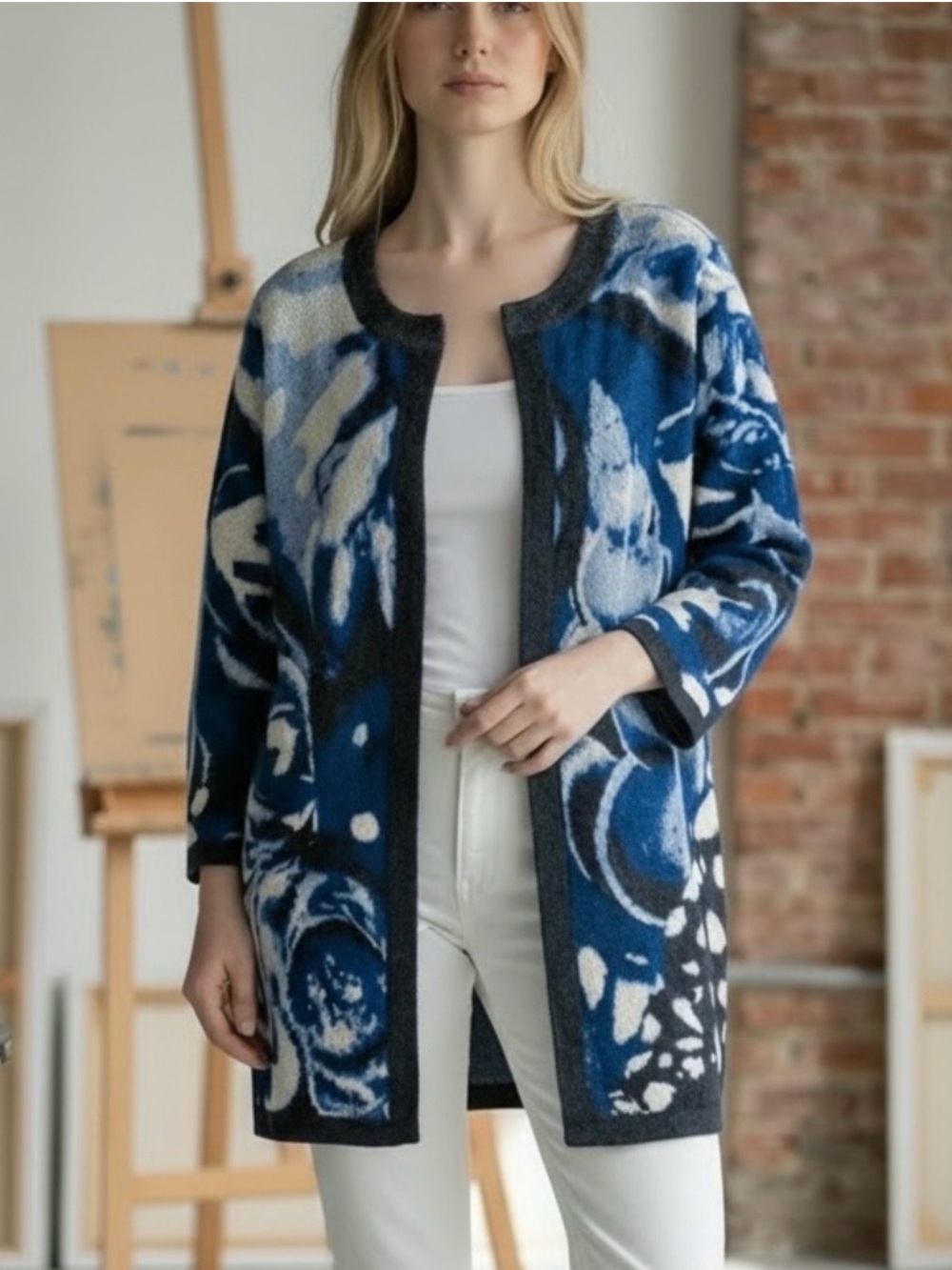 NWT Chico’s Blue Travelers Crushed Ocean Print  Open Jacket size 2 (large-12-14)